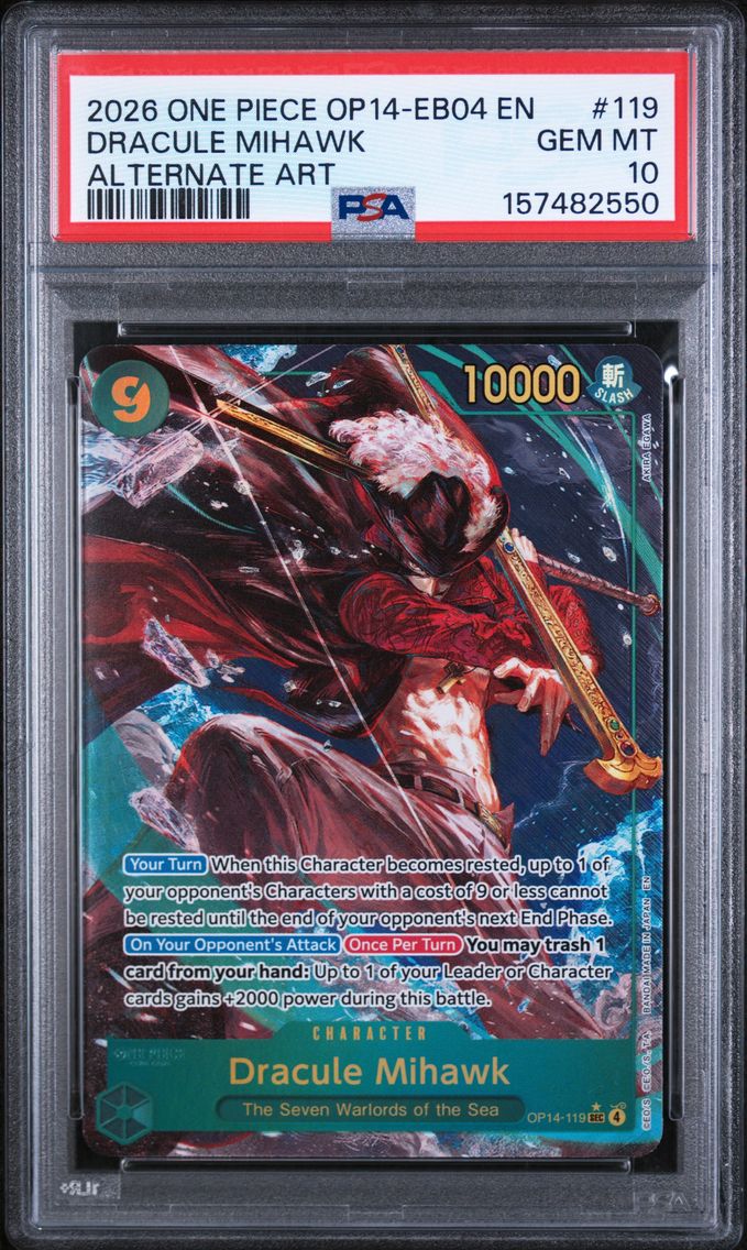 2026 #119 Dracule Mihawk PSA 10 One Piece OP14-EB04-the Azure Sea's Seven