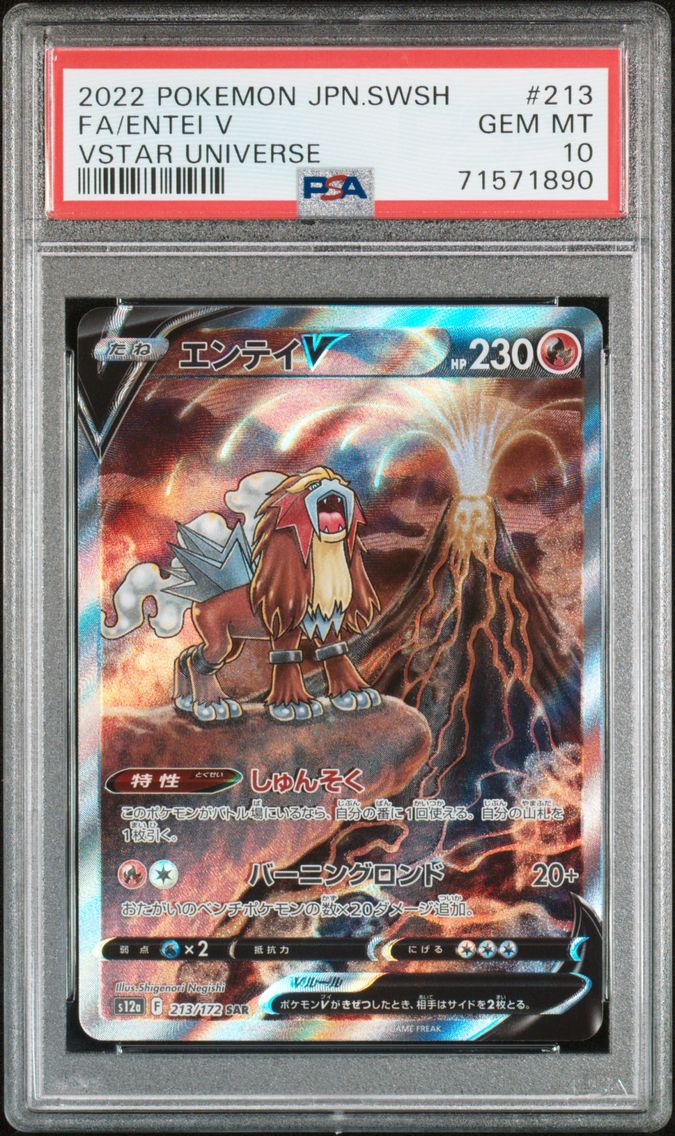 2022 #213 Full Art/Entei V PSA 10 Japanese Sword & Shield Vstar Universe Pokemon