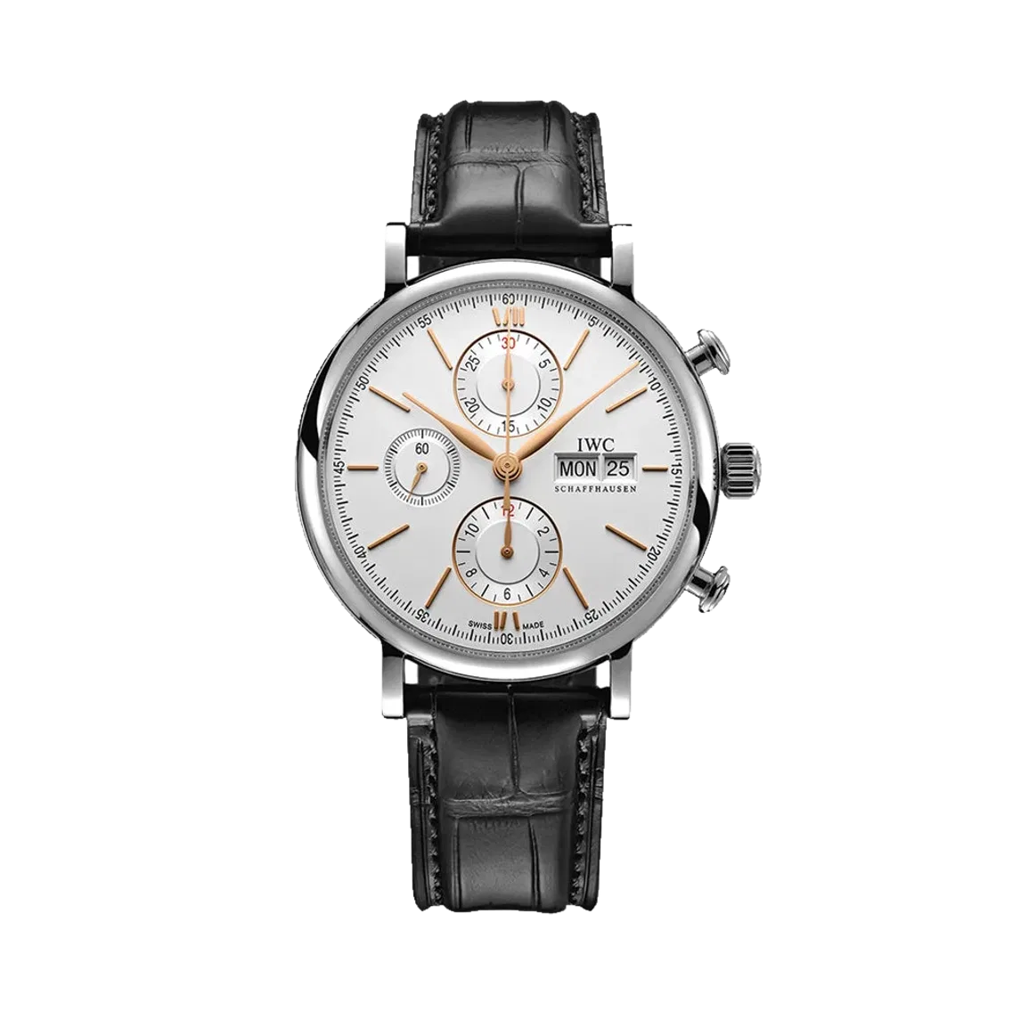 IWC Portofino Chronograph Gold Accents 42mm - Silver-Plated on Leather Strap