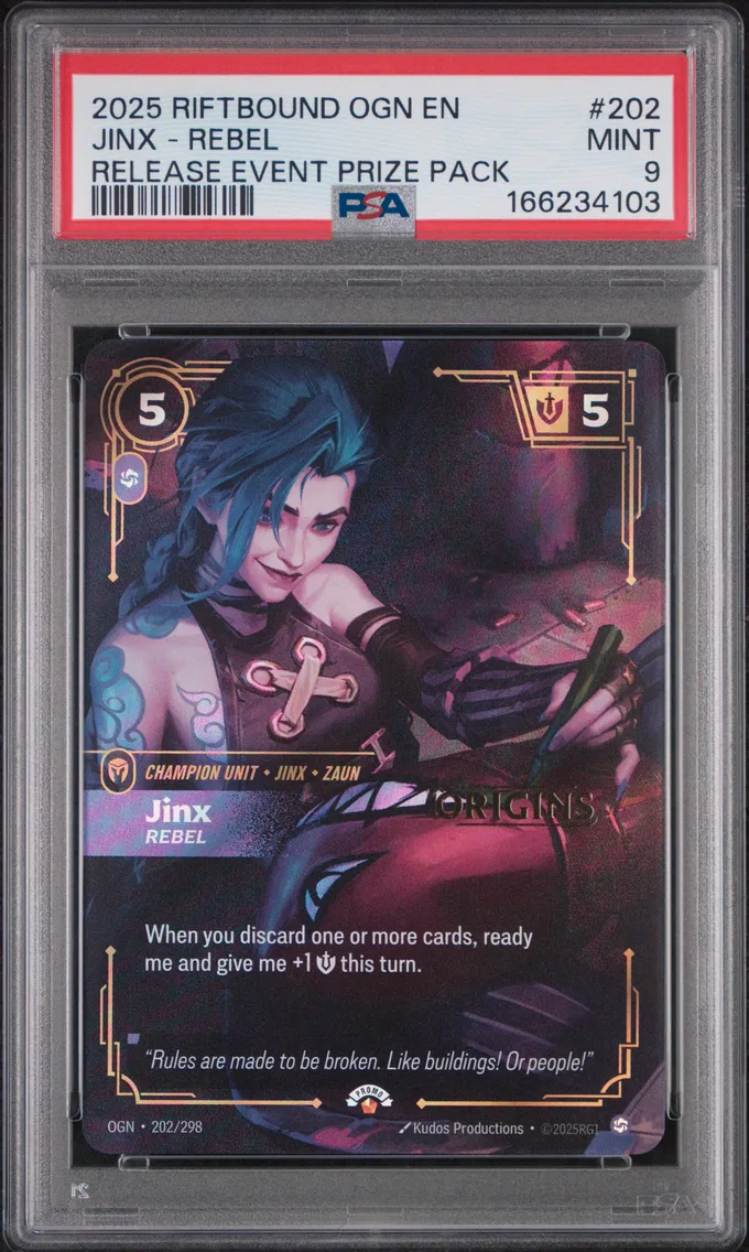 2025 #202 Jinx - Rebel PSA 9 Riftbound: League of Legends Ogn-Origins