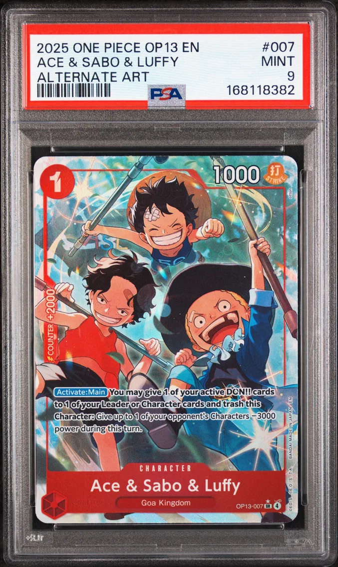 2025 #007 Ace & Sabo & Luffy PSA 9 One Piece OP13-Carrying on His Will