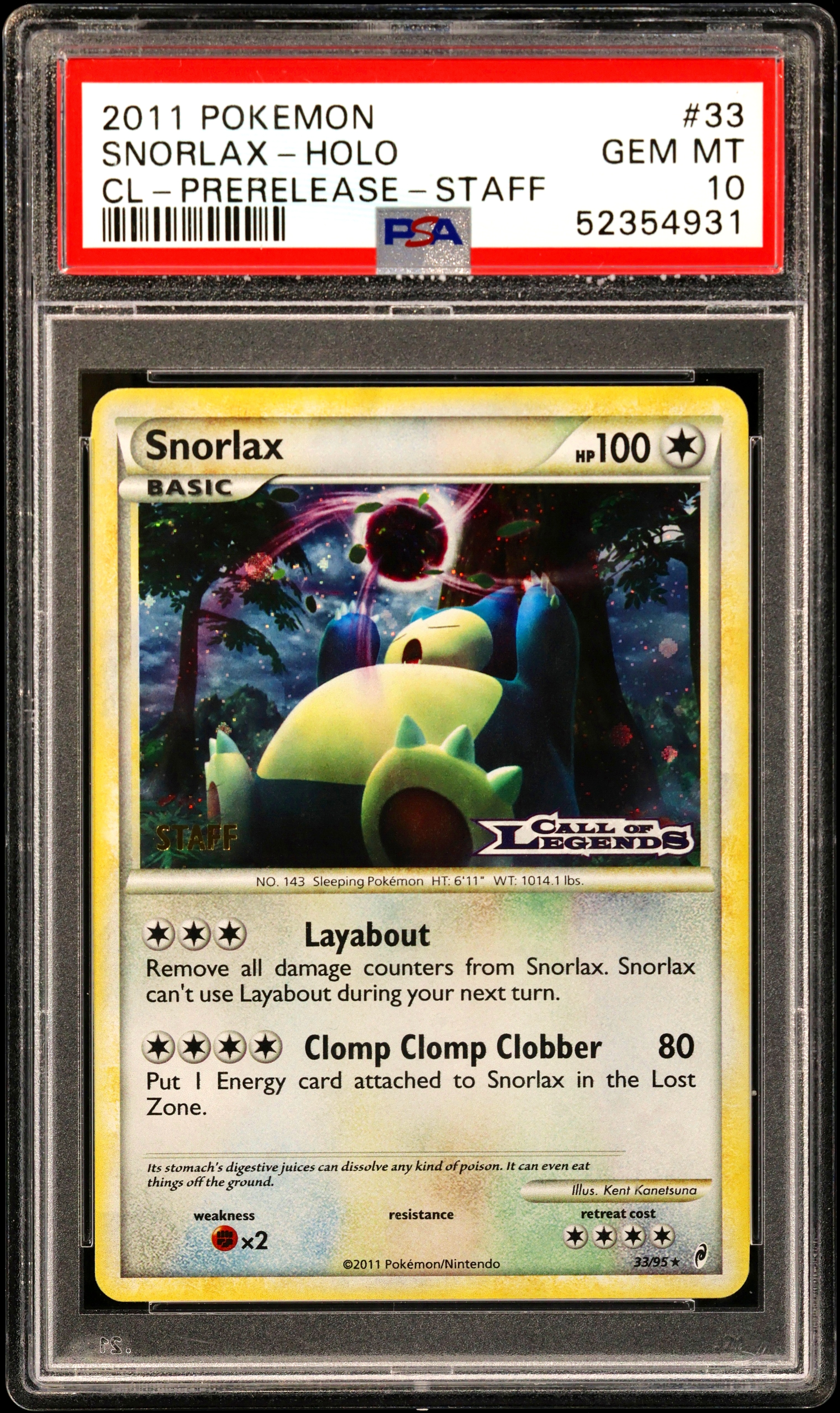 2011 #33 Snorlax-Holo PSA 10 Call Of Legends