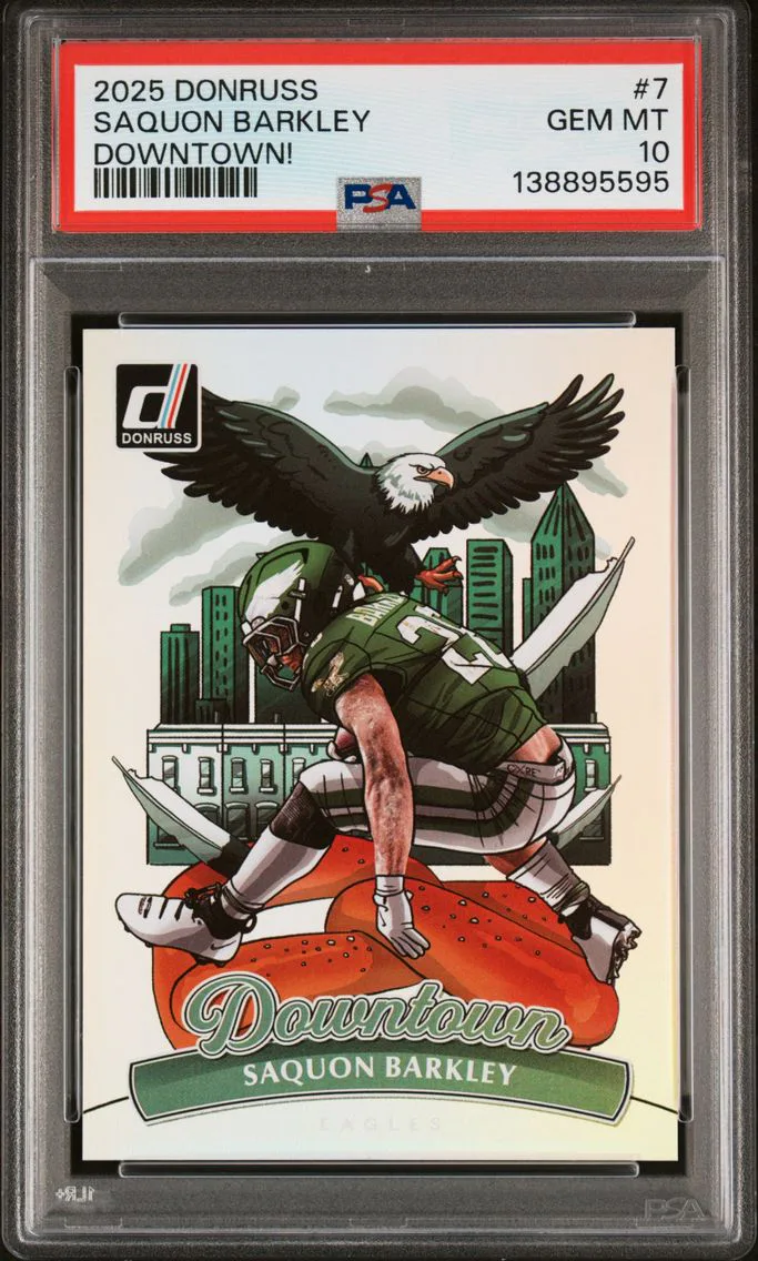 2025 #7 Saquon Barkley PSA 10 Panini Donruss Downtown! Football
