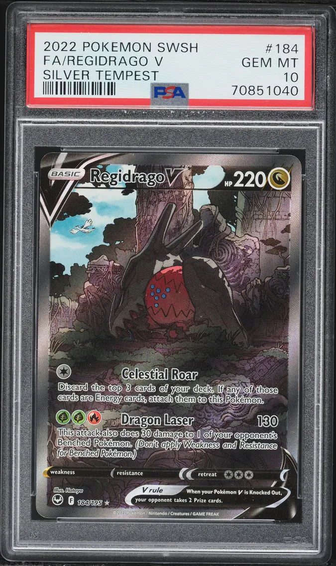 2022 Pokemon Sword & Shield Silver Tempest Full Art/Regidrago V Sword & Shield Silver Tempest #184 PSA 10