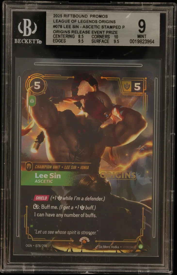 2025 #078 Lee Sin - Ascetic STAMP P/(Origins Release Event Prize Pack) BGS 9 Riftbound: League of Legends TCG Origins Promos