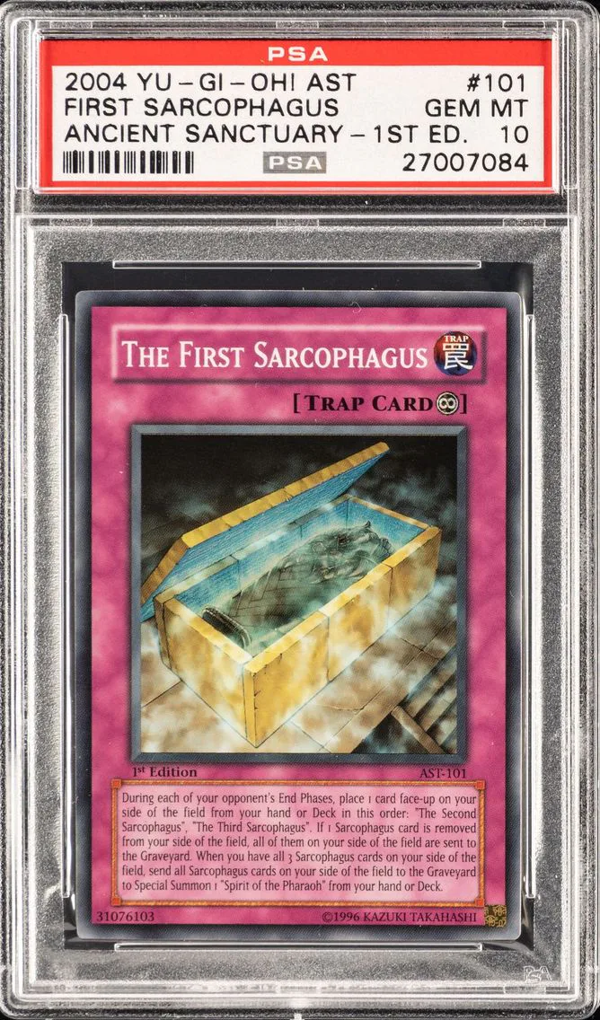 2004 YU-GI-OH ANCIENT SANCTUARY 1ST EDITION THE FIRST SARCOPHAGUS AST-EN101 PSA 10