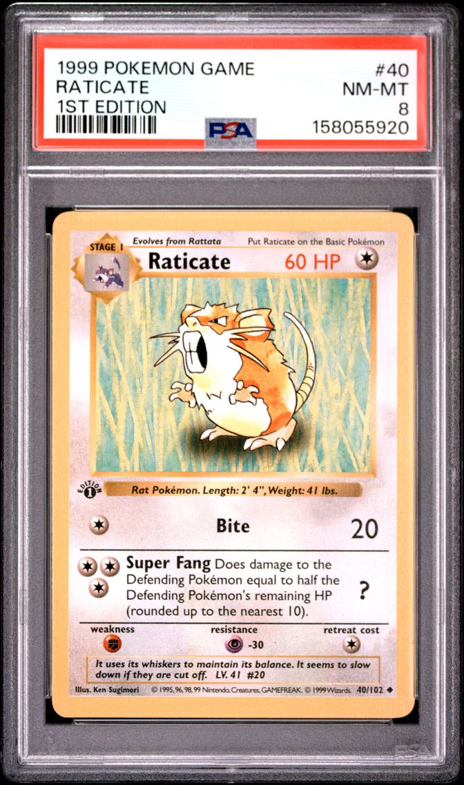 1999 #40 Raticate 1st Edition PSA 8 Game