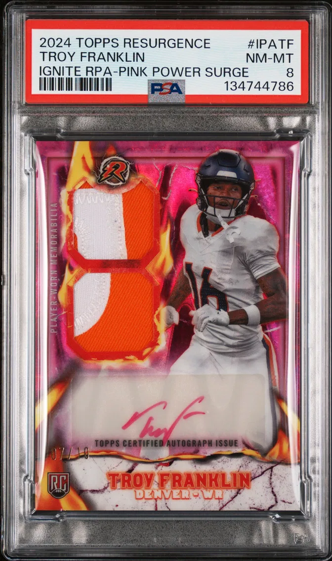 2024 #IPATF Troy Franklin PSA 8 Topps Resurgence Ignite Rookie Patch Autographs
