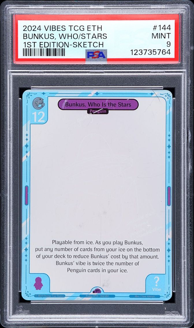 2024 #144 BUNKUS, WHO IS THE STARS PSA 9 VIBES TCG ENTER THE HUDDLE | 1ST EDITION-SKETCH