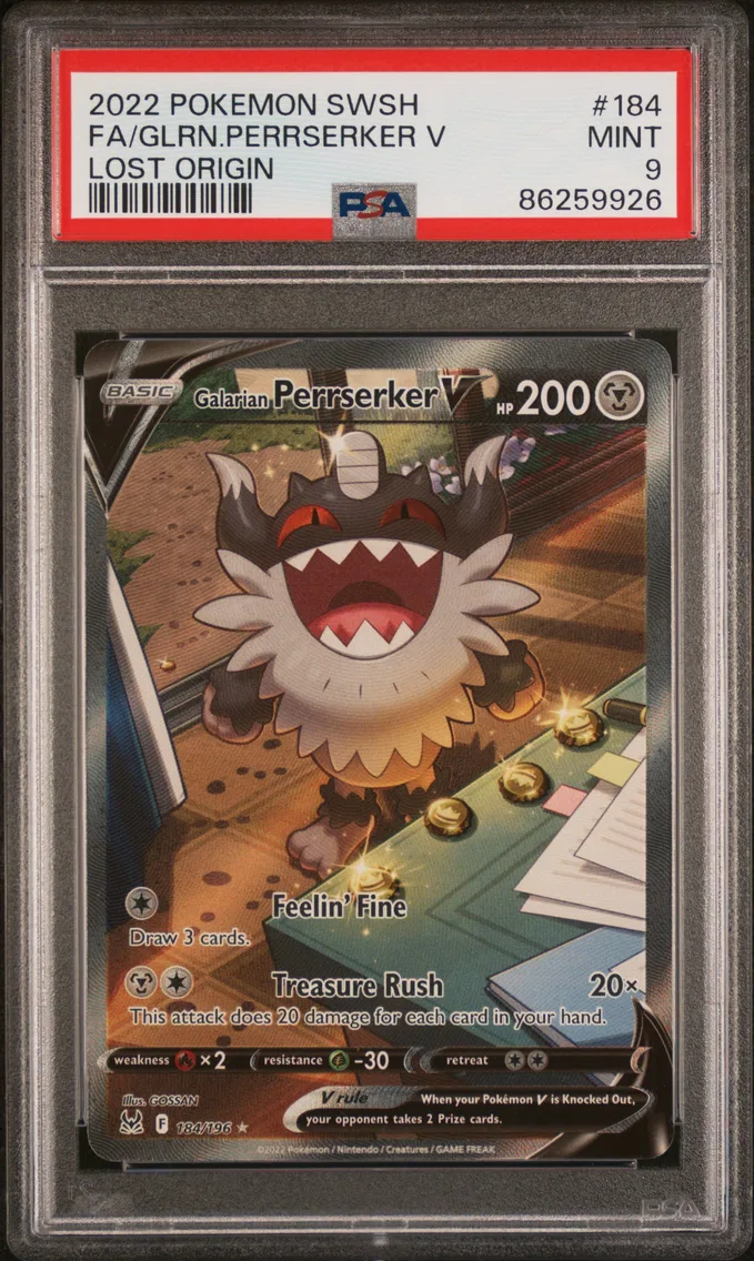 2022 #184 Full Art/Galarian Perrserker V PSA 9 Sword & Shield Lost Origin