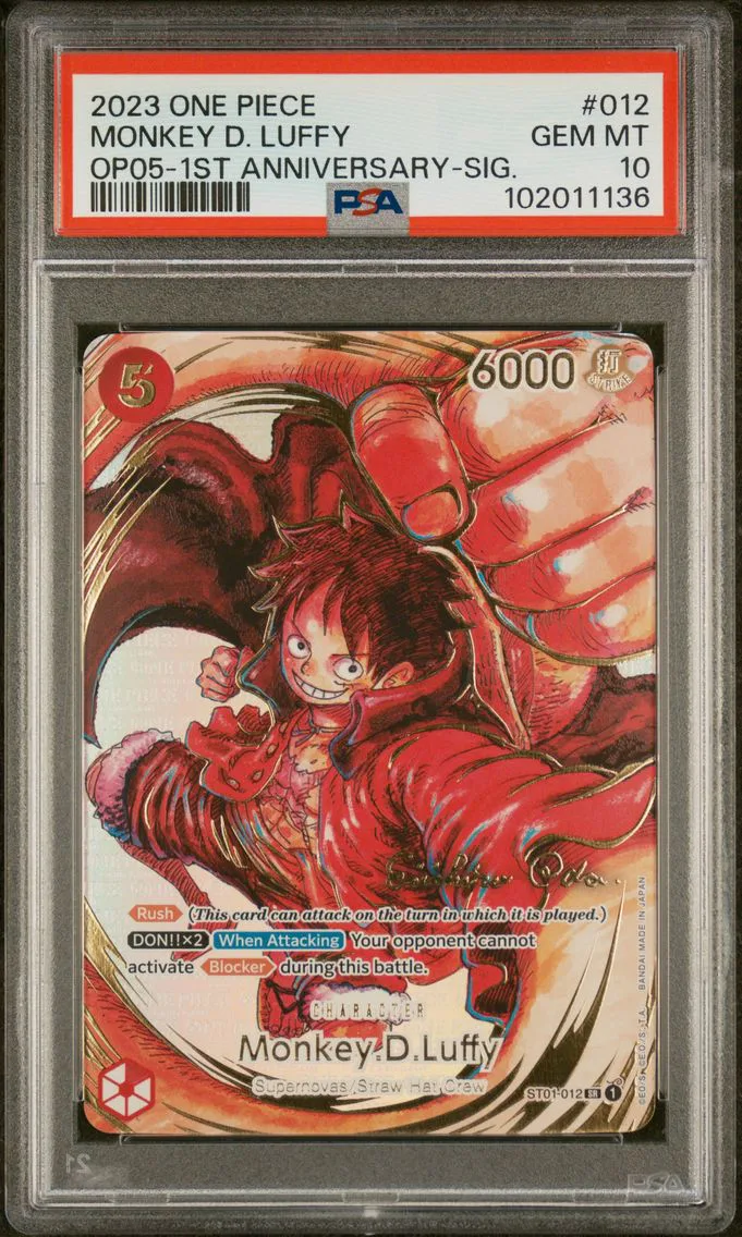2023 #012 Monkey D. Luffy 1st Anniversary-Signature PSA 10 OP05-Awakening of the New Era One Piece