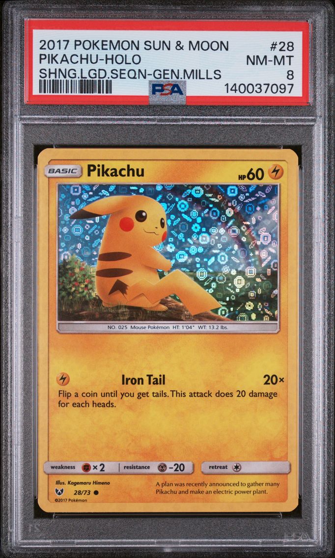 2017 #28 Pikachu-Holo PSA 8 Sun & Moon Shining Legends