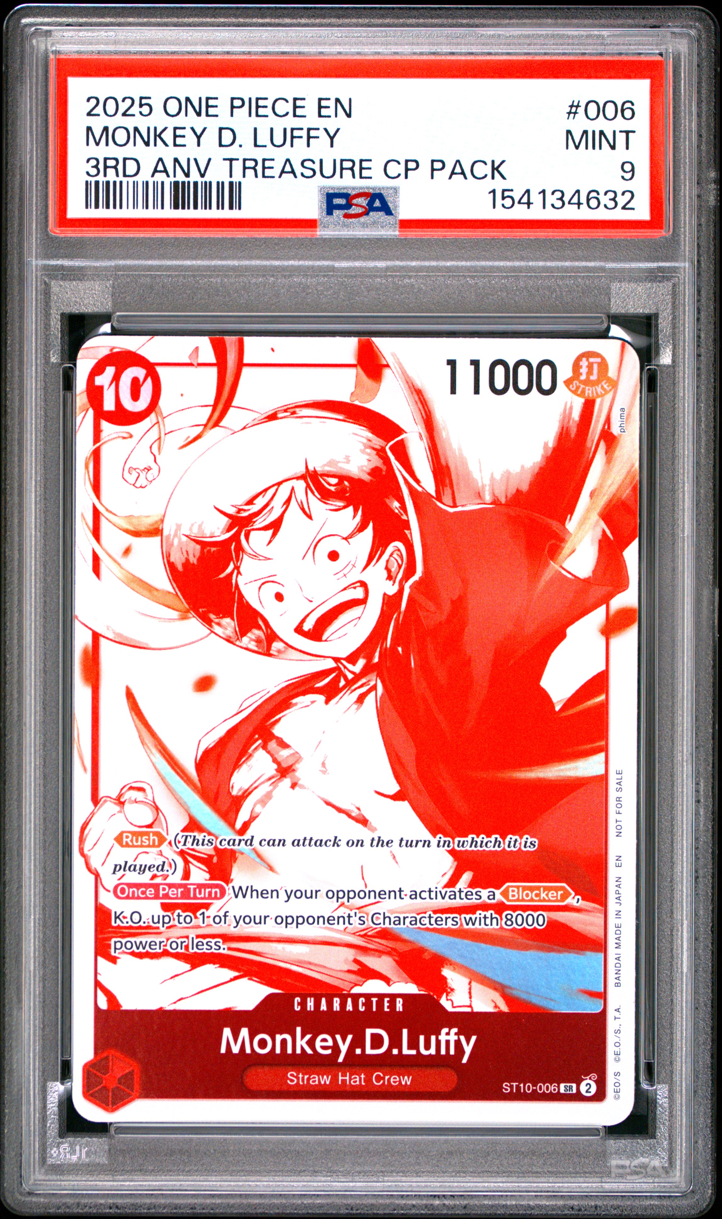 2025 #006 Monkey D. Luffy PSA 9 One Piece 3rd Anniversary! One Piece Card Treasure Campaign Pack
