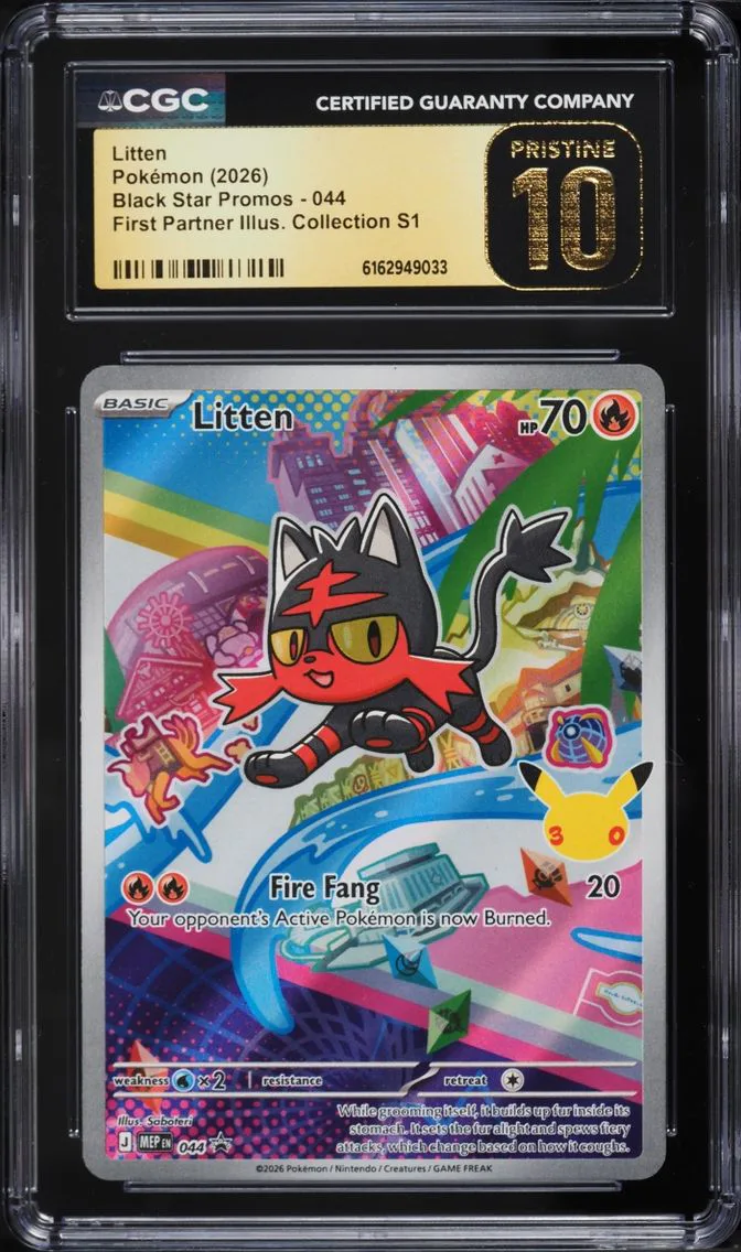 2026 Pokemon Mega Promo First Partner Illustration S1 Full Art Litten #44 CGC 10 PRISTINE