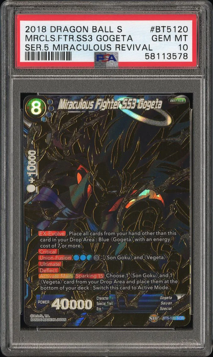 2018 #BT5-120 Miraculous Fighter SS3 Gogeta PSA 10 Dragon Ball Super Card Game Series 5 Miraculous Revival