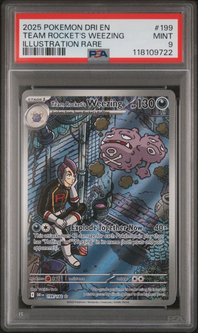 2025 #199 Team Rocket's Weezing PSA 9 Dri EN-Destined Rivals Pokemon