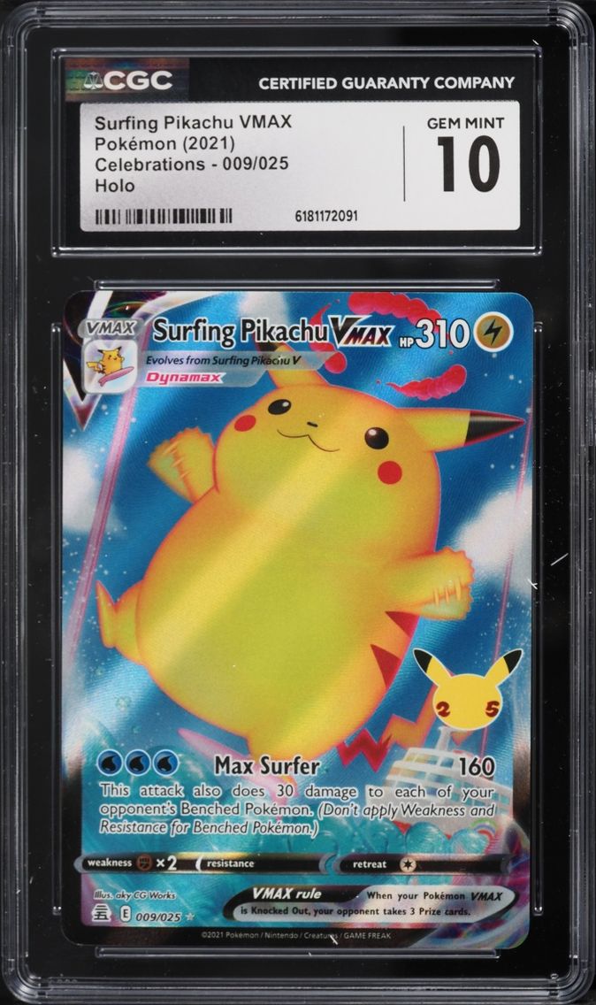 2021 Pokemon Sword & Shield Celebrations Full Art Surfing Pikachu VMAX #9 CGC 10 GEM MINT