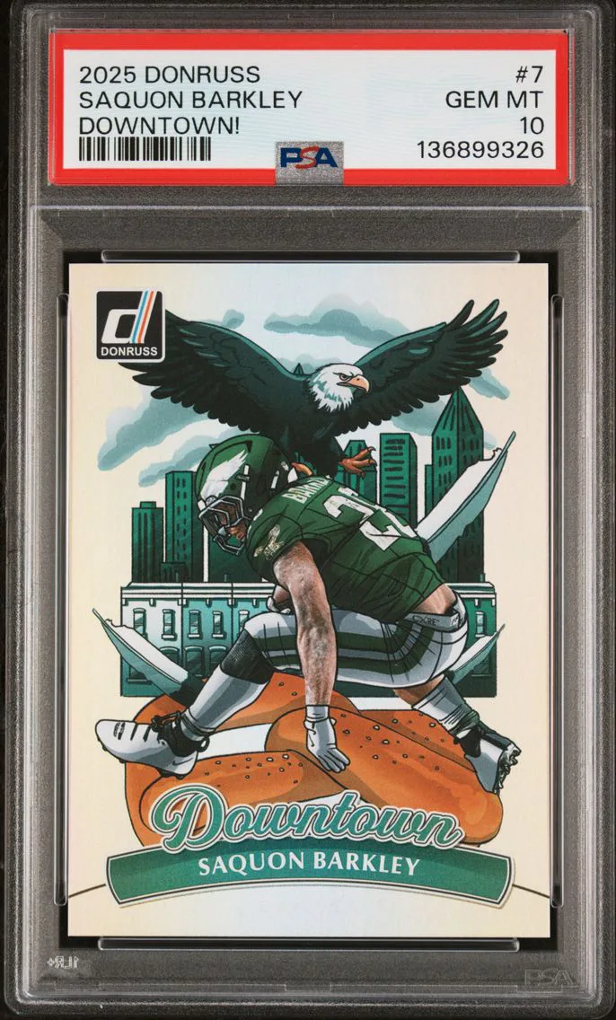 2025 #7 Saquon Barkley PSA 10 Panini Donruss Downtown! Football
