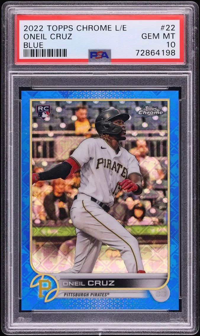 2022 #22 Oneil Cruz PSA 10 Topps Chrome Logofractor Blue ROOKIE JERSEY # 15/150