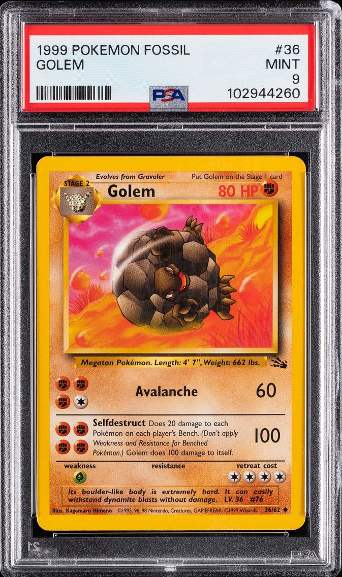 1999 #36 Golem PSA 9 Fossil Pokemon