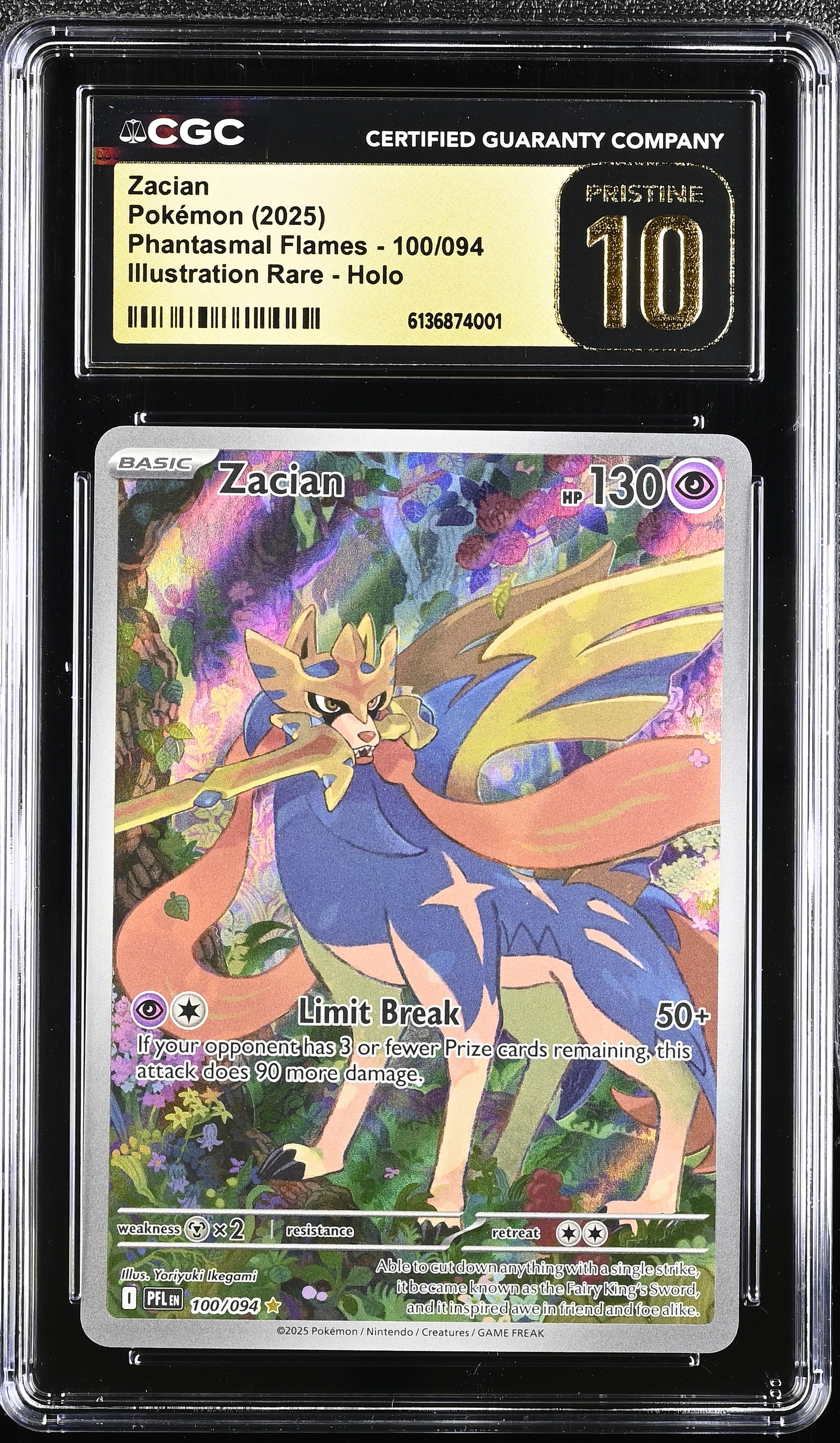 2025 #100 Zacian CGC 10 Pristine Phantasmal Flames - Pfl En - English