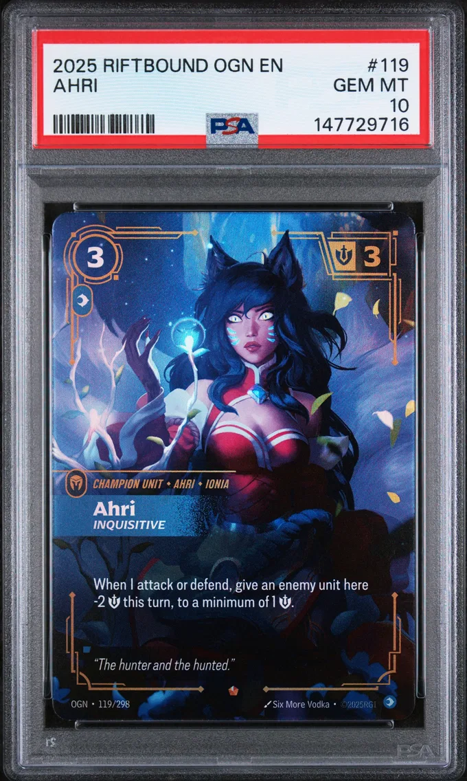 2025 #119 Ahri - Inquisitive PSA 10 Riftbound: League of Legends Ogn-Origins