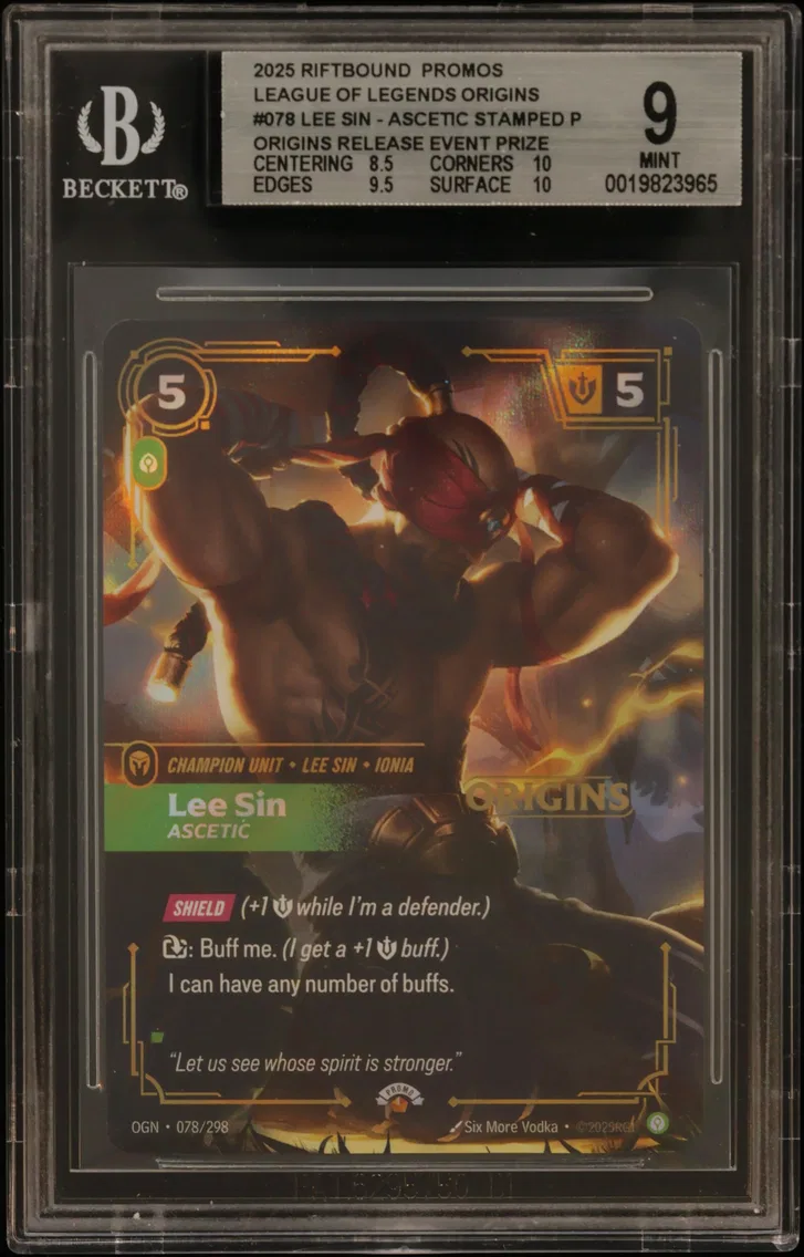 2025 #078 Lee Sin - Ascetic STAMP P/(Origins Release Event Prize Pack) BGS 9 Riftbound: League of Legends TCG Origins Promos