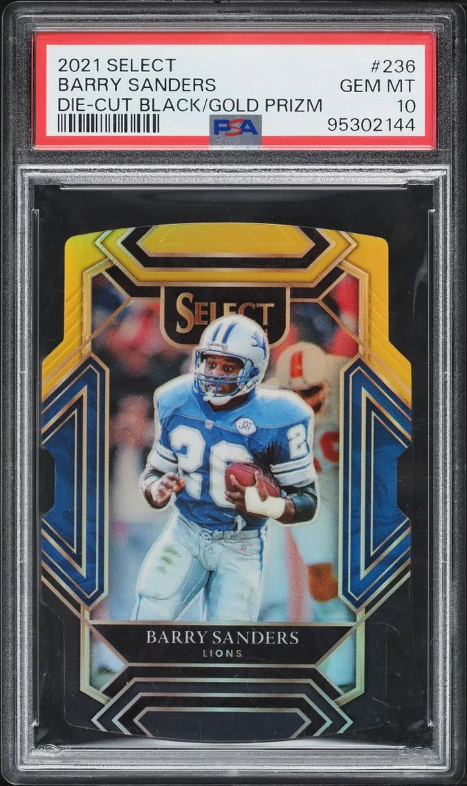 2021 #236 Barry Sanders PSA 10 Select Club Level Black & Gold Prizm Die-Cut