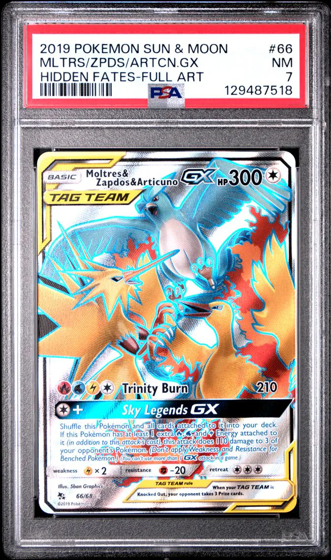 2019 #66 Full Art/Moltres & Zapdos & Articuno GX PSA 7 Sun & Moon Hidden Fates