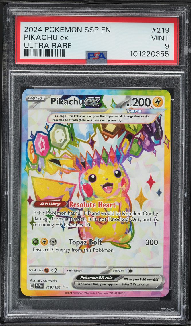 2024 #219 Pikachu EX PSA 9 Ssp EN-Surging Sparks Pokemon