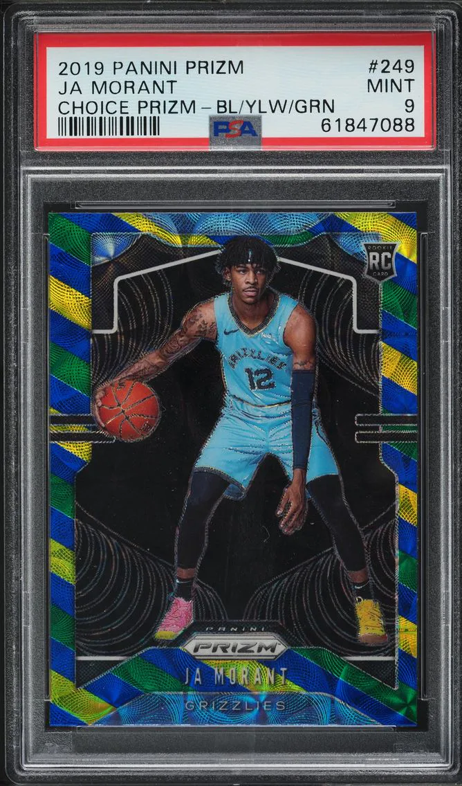 2019 PANINI PRIZM CHOICE BLUE GREEN YELLOW JA MORANT ROOKIE #249 PSA 9 MINT