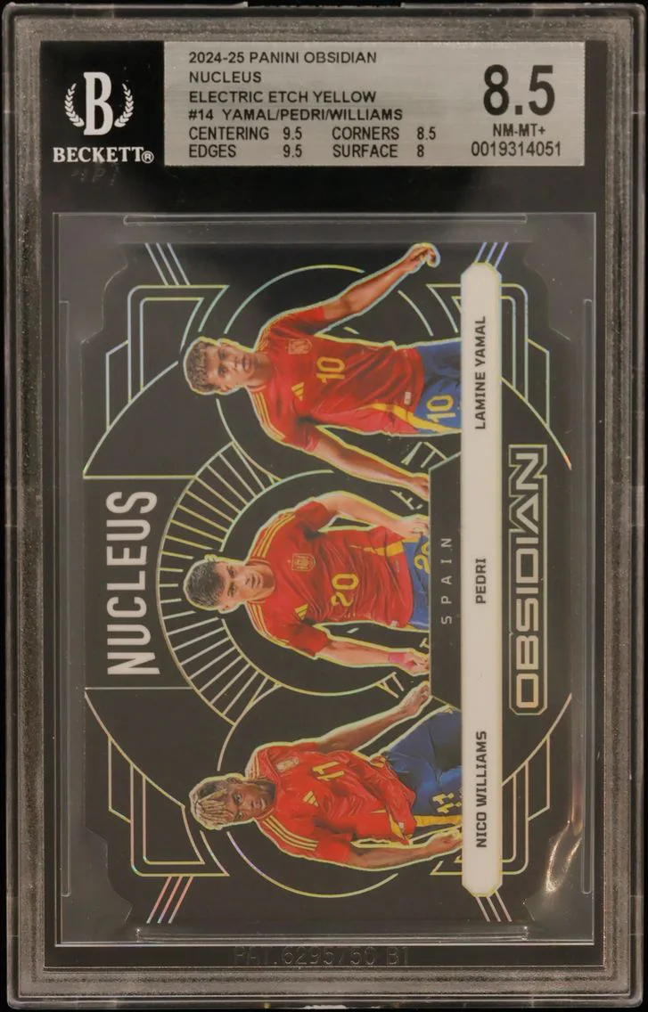 2024 #14 Lamine Yamal/Pedri/Nico Williams BGS 8.5 Panini Obsidian Nucleus Electric Etch Yellow