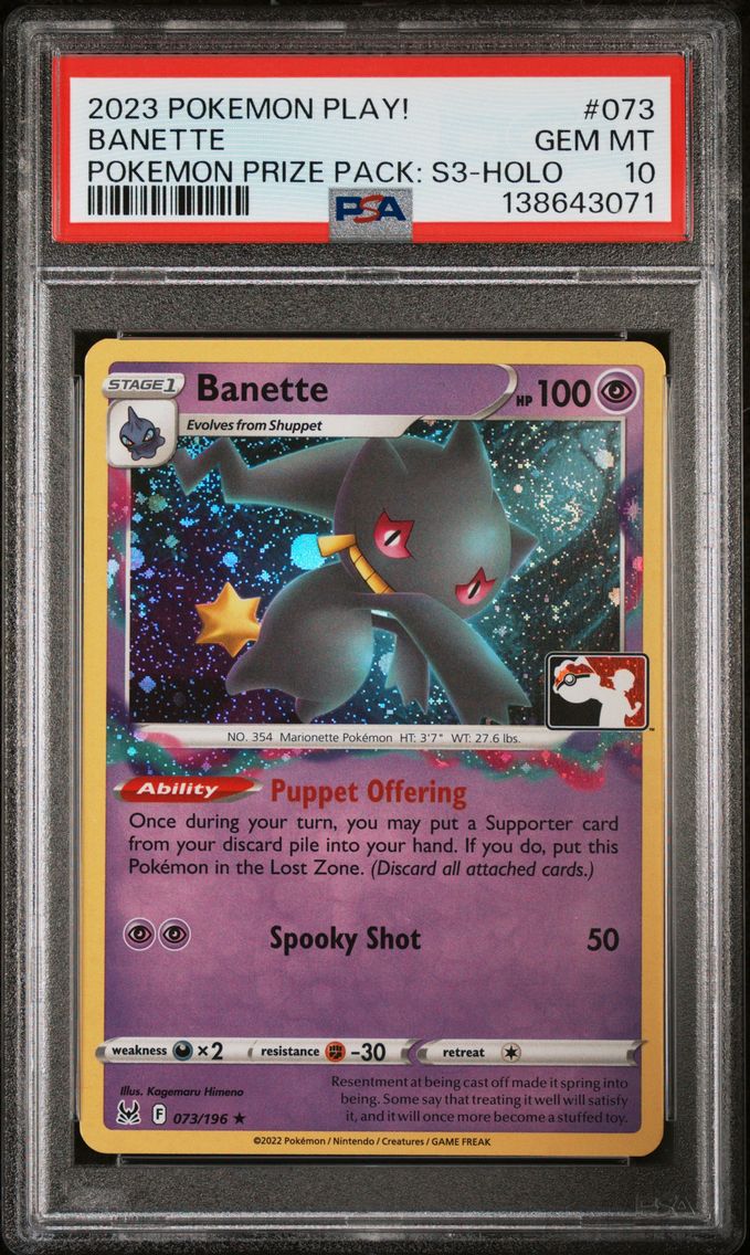 2023 #073 Banette PSA 10 Play! Prize Pack: Series 3 Pokemon