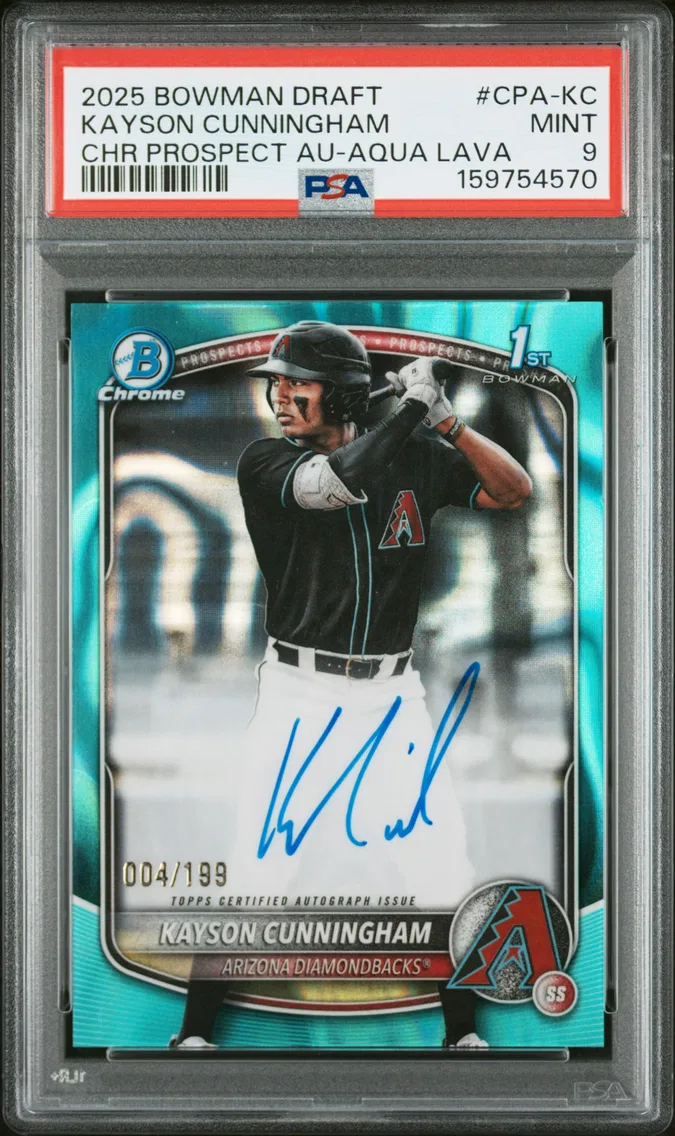 2025 #CPA-KC Kayson Cunningham PSA 9 Bowman Draft Chrome Prospect Autographs