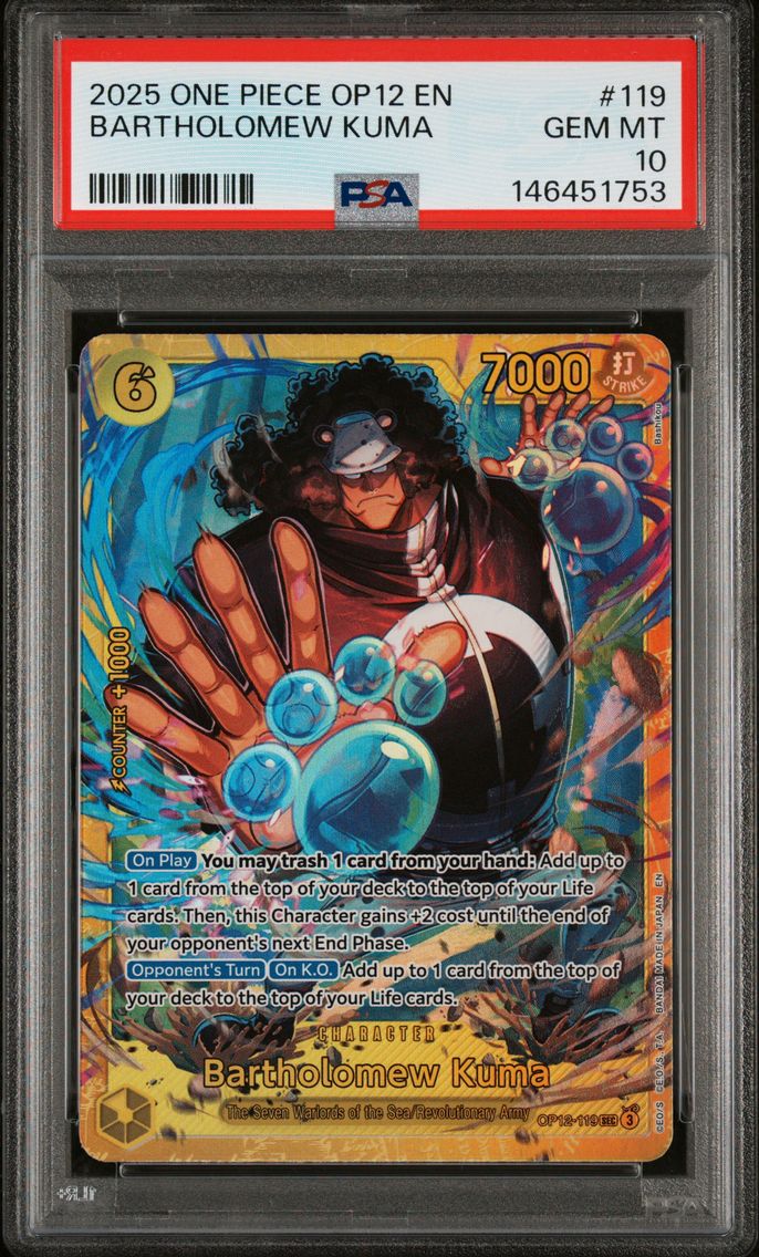 2025 #119 Bartholomew Kuma PSA 10 One Piece OP12-Legacy of the Master