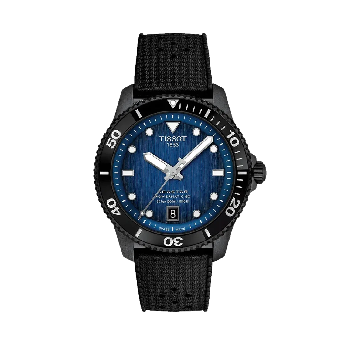 Tissot Seastar 1000 Powermatic 80 Black PVD 40mm - Blue on Rubber Strap