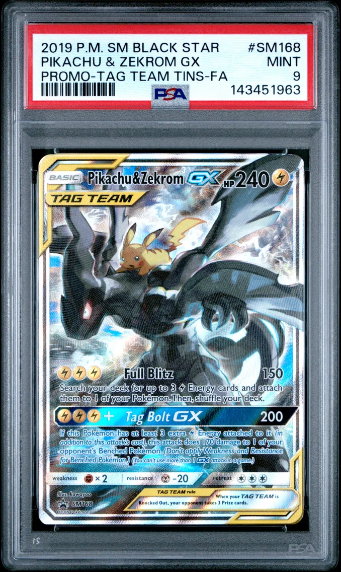2019 #SM168 Full Art/Pikachu & Zekrom GX PSA 9 SM Black Star Promo