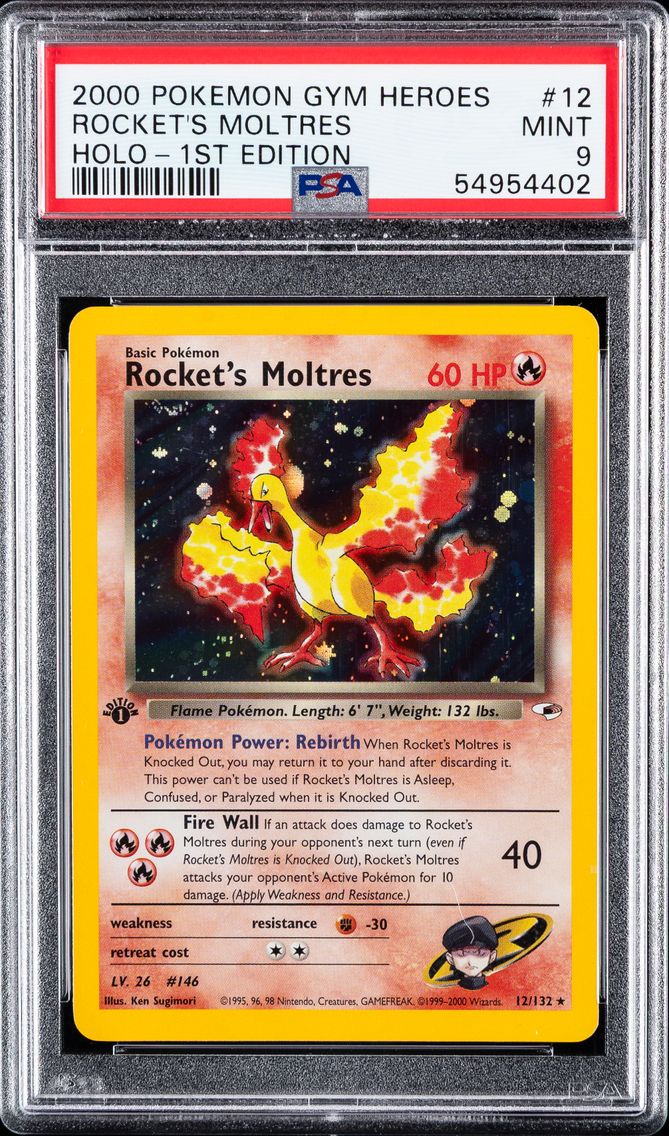 2000 #12 Rocket's Moltres Holo-1st Edition PSA 9 Gym Heroes Pokemon