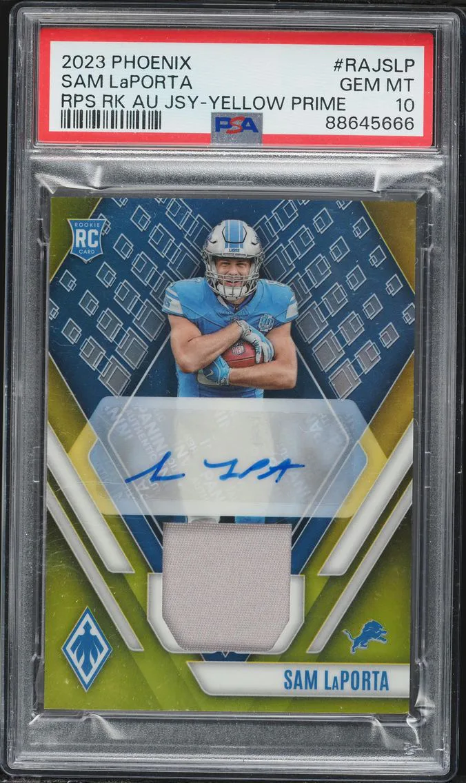 2023 #RAJSLP Sam LaPorta PSA 10 Panini Phoenix Rps Rookie Auto Jersey Football