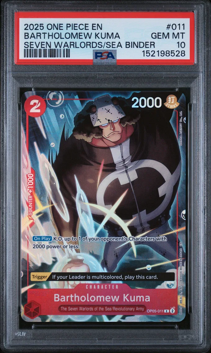 2025 #011 Bartholomew Kuma PSA 10 One Piece Seven Warlords of the Sea Binder Set