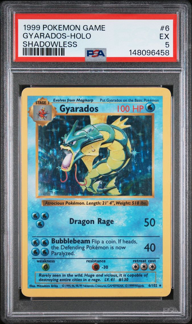 1999 #6 Gyarados-Holo Shadowless PSA 5 Game Pokemon