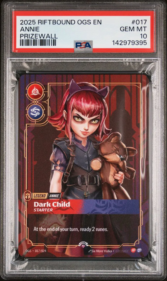 2025 #017 Annie - Dark Child PSA 10 Riftbound: League of Legends Ogs-Origins Proving Grounds Plated Legends