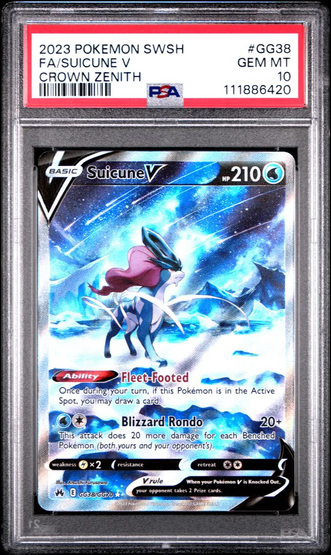 2023 #GG38 Full Art/Suicune V PSA 10 Sword and Shield Crown Zenith