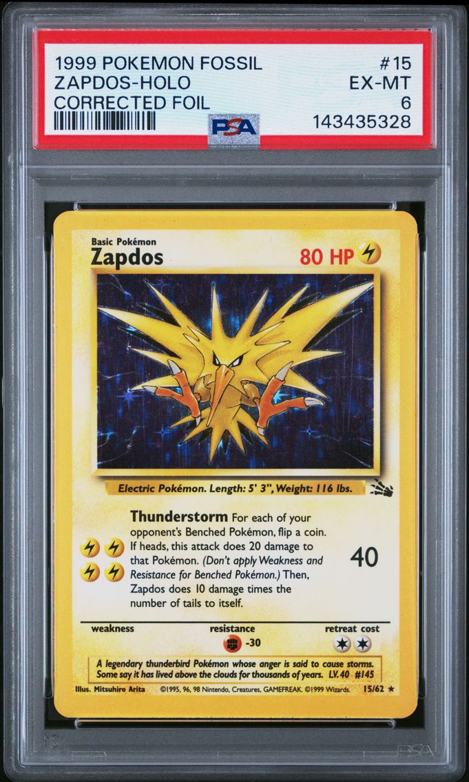 1999 #15 Zapdos-Holo PSA 6 Fossil Pokemon