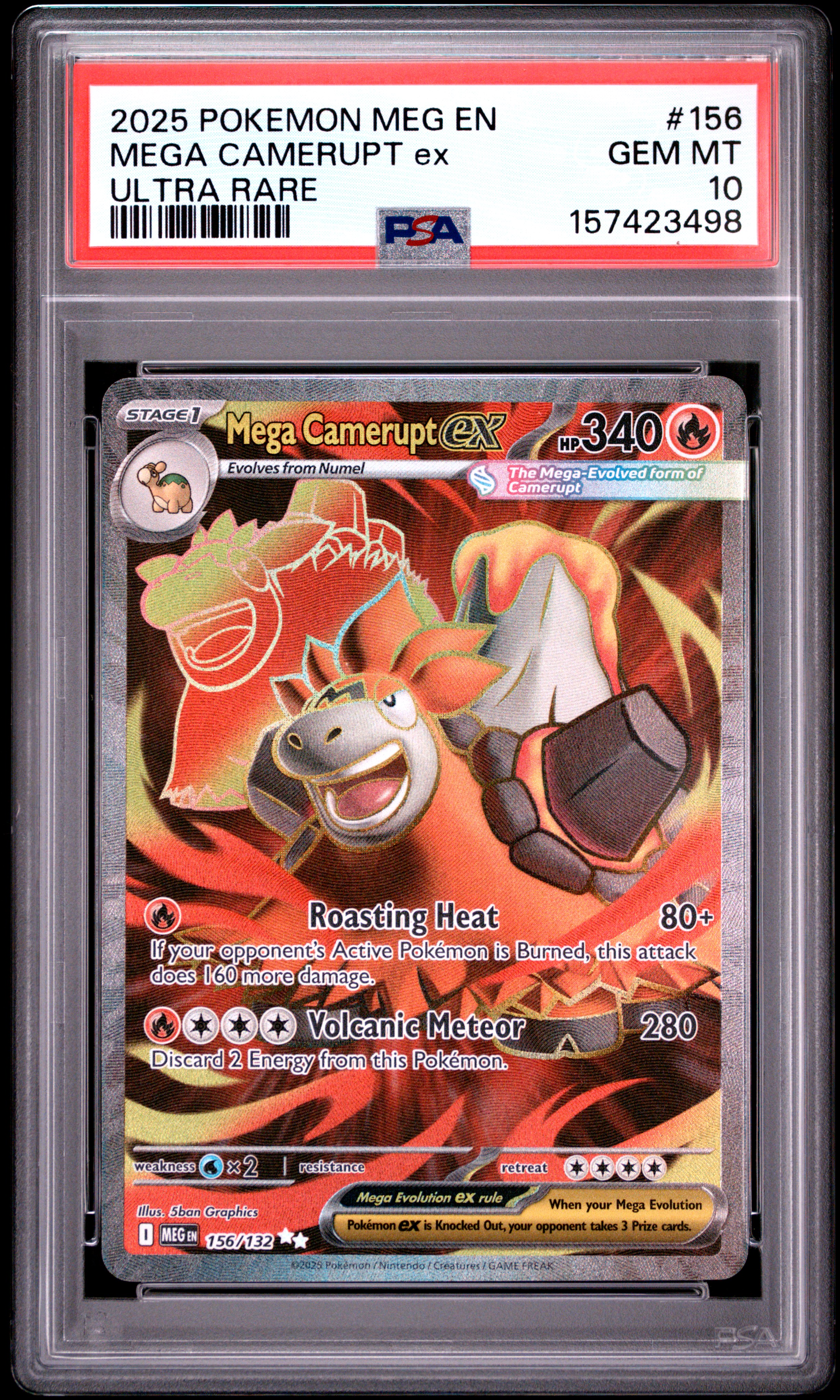2025 #156 Mega Camerupt Ex PSA 10 Meg En-Mega Evolution