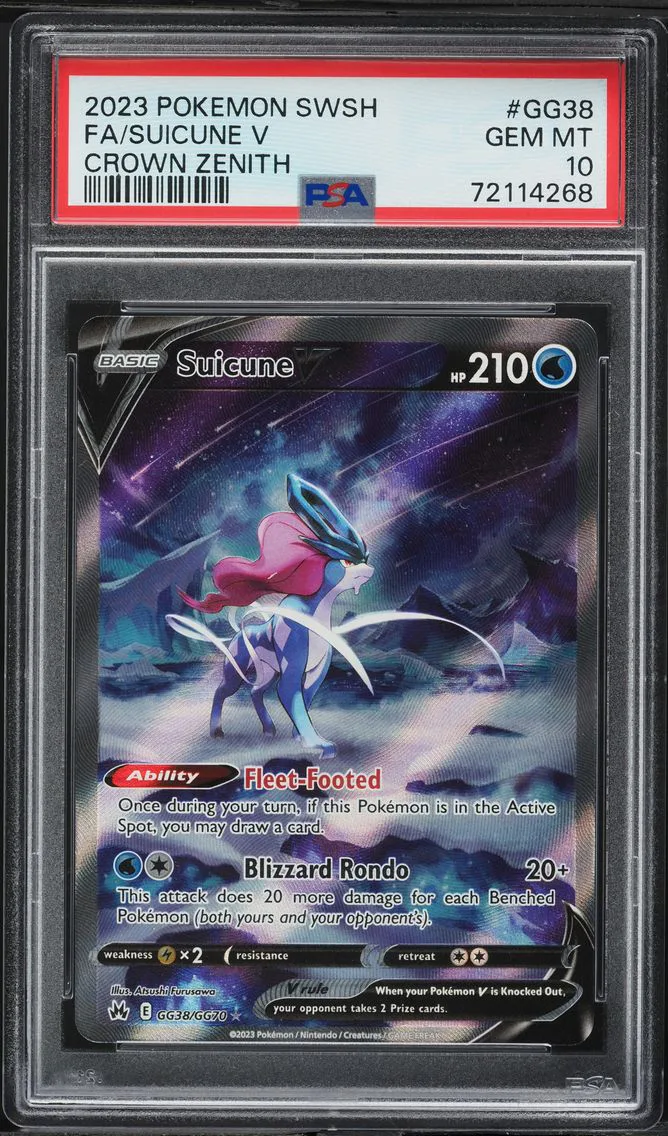 2023 #GG38 Full Art/Suicune V PSA 10 Sword and Shield Crown Zenith Pokemon
