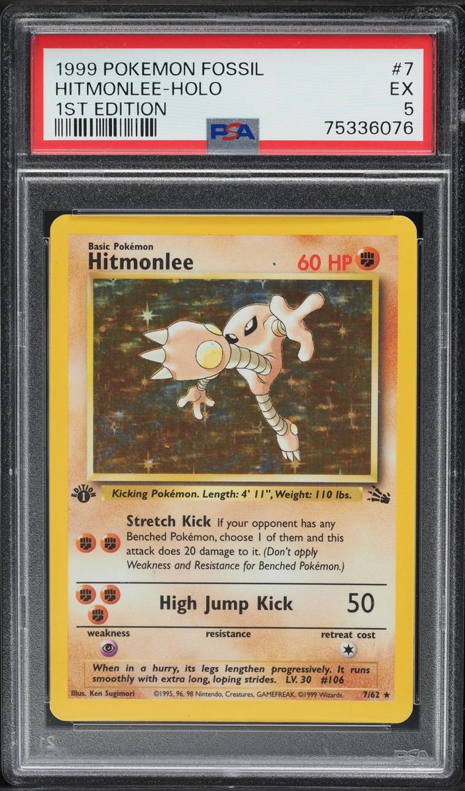 1999 #7 FOSSIL 1ST EDITION HOLO HITMONLEE PSA 5 POKEMON