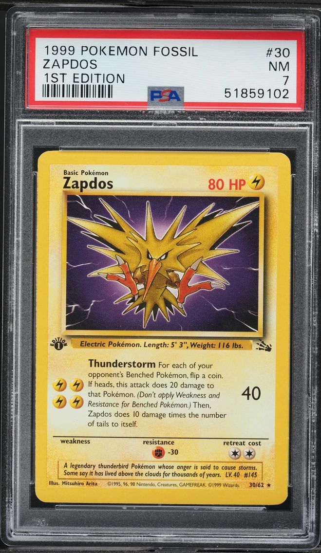 1999 #30 Zapdos 1st Edition PSA 7 Fossil Pokemon