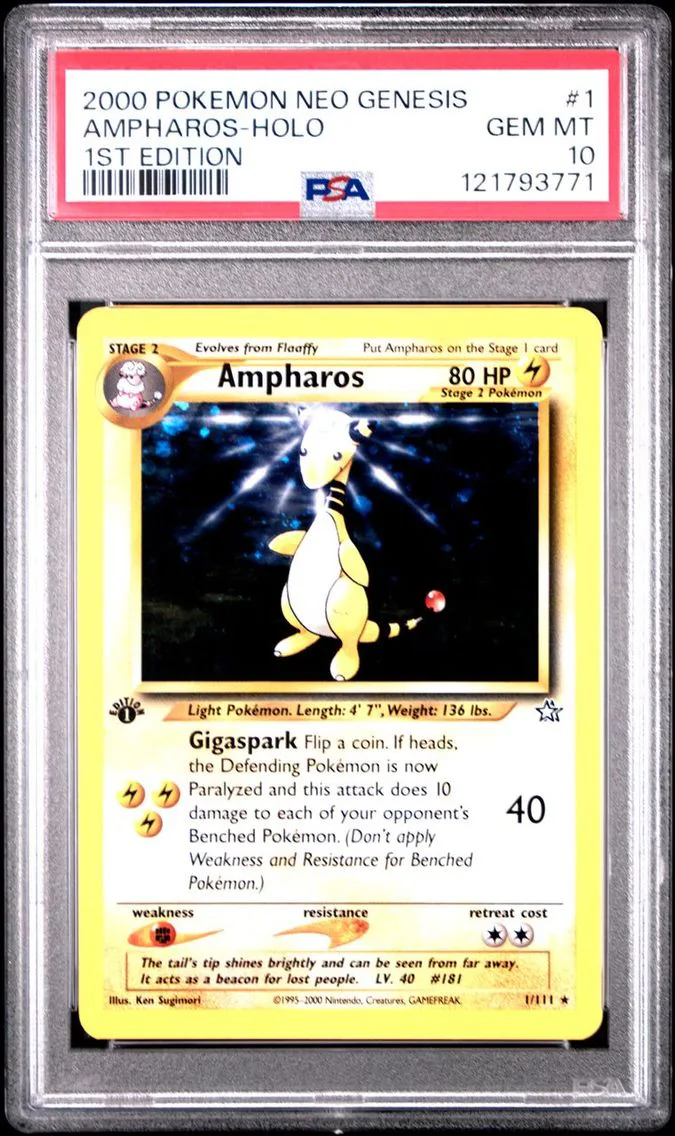 2000 #1 AMPHAROS-HOLO PSA 10 POKEMON NEO GENESIS 1ST EDITION