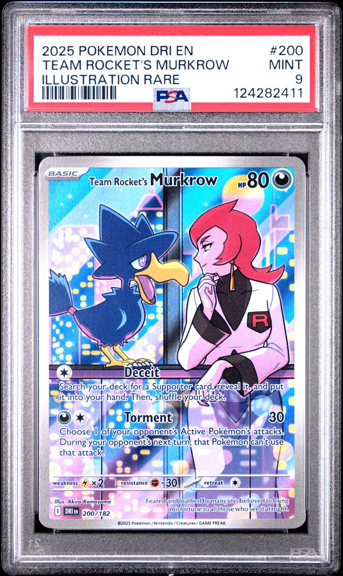 2025 #200 Team Rocket's Murkrow PSA 9 Dri EN-Destined Rivals Pokemon